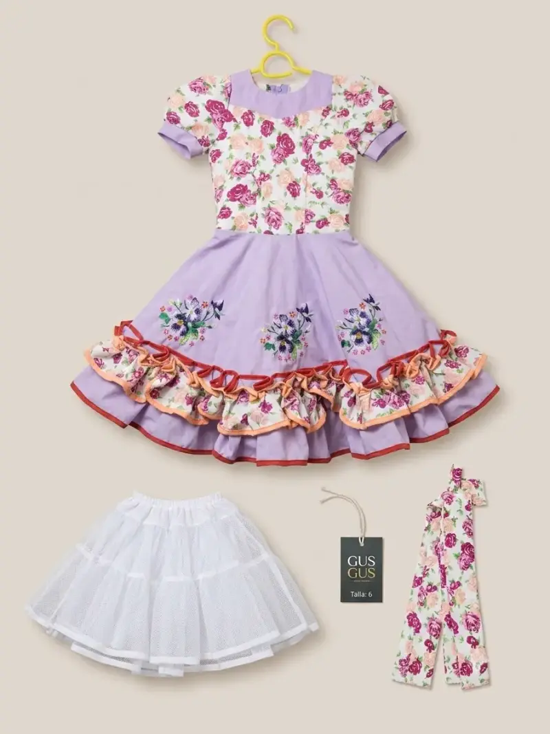 Vestido infantil floral con enagua y lazo