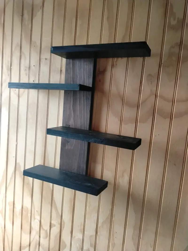 Estante de madera flotante negro - 4