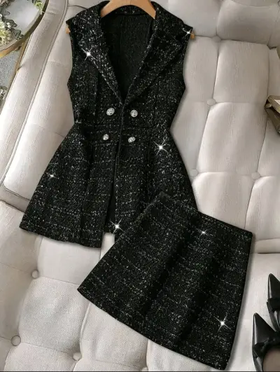 Conjunto shein blazer y falda negro - miniatura 1