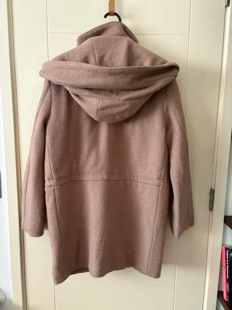 Abrigo de lana con capucha color beige Yeouya - 3