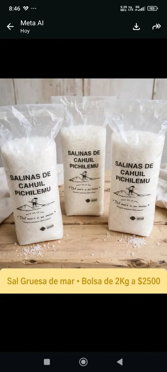 Sal gruesa de mar Cahuíl Pichilemu 2kg