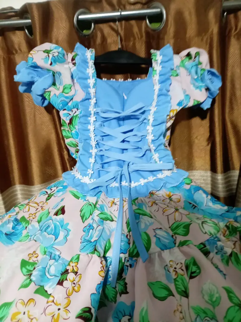 Vestido de Huasa infantil floral azul con volantes - 2