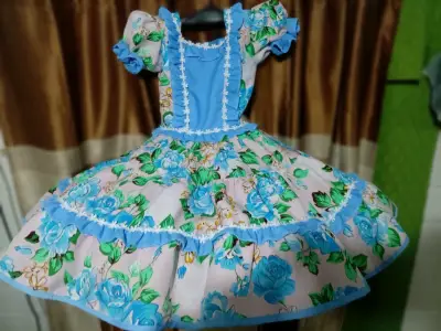 Vestido de Huasa infantil floral azul con volantes - miniatura 3