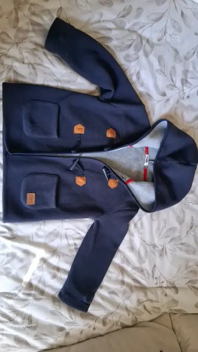 Abrigo de lana azul con capucha para niño Opaline - miniatura 1