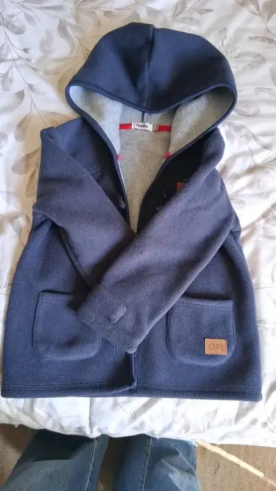 Abrigo de lana azul con capucha para niño Opaline - miniatura 2