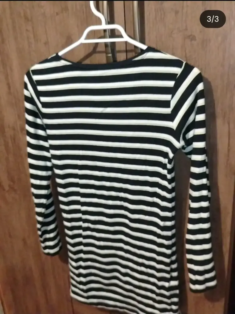 Vestido de rayas blanco y negro manga larga - 3