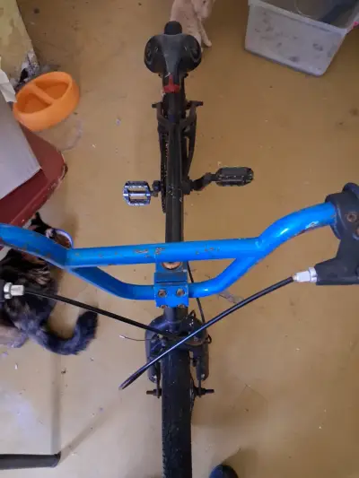 Bicicleta BMX negra con manubrio azul - miniatura 2