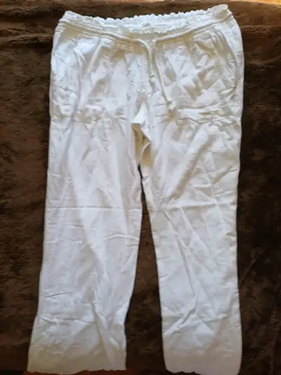 Pantalones blancos de lino para mujer - miniatura 1
