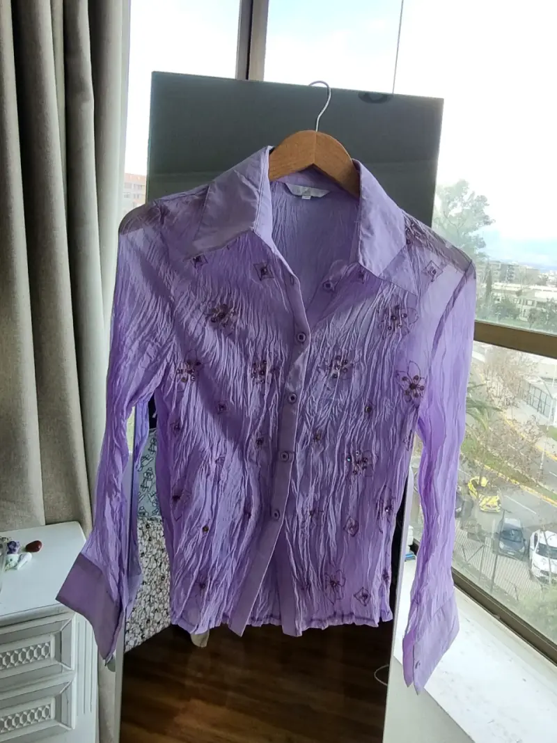 Blusa transparente lila con bordados