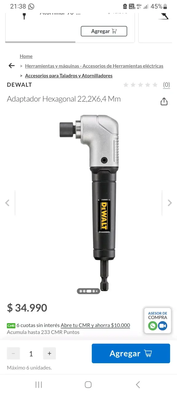 Adaptador angular hexagonal DeWalt 22,2X6,4 mm - 2