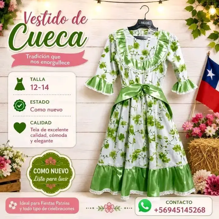Vestido de cueca tradicional talla 12-14