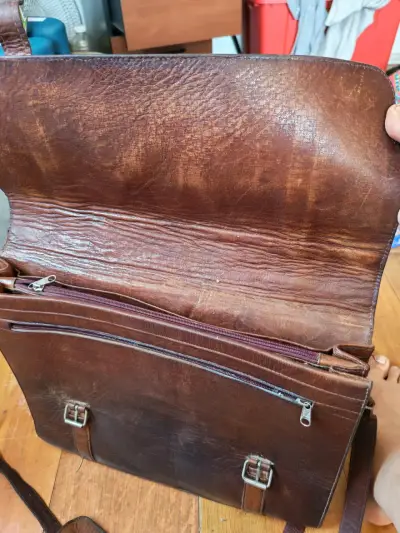 Maletín de cuero vintage marrón correa ajustabl - miniatura 3