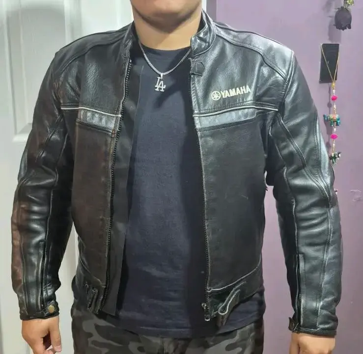 Chaqueta de cuero negra Yamaha para motociclista - 3