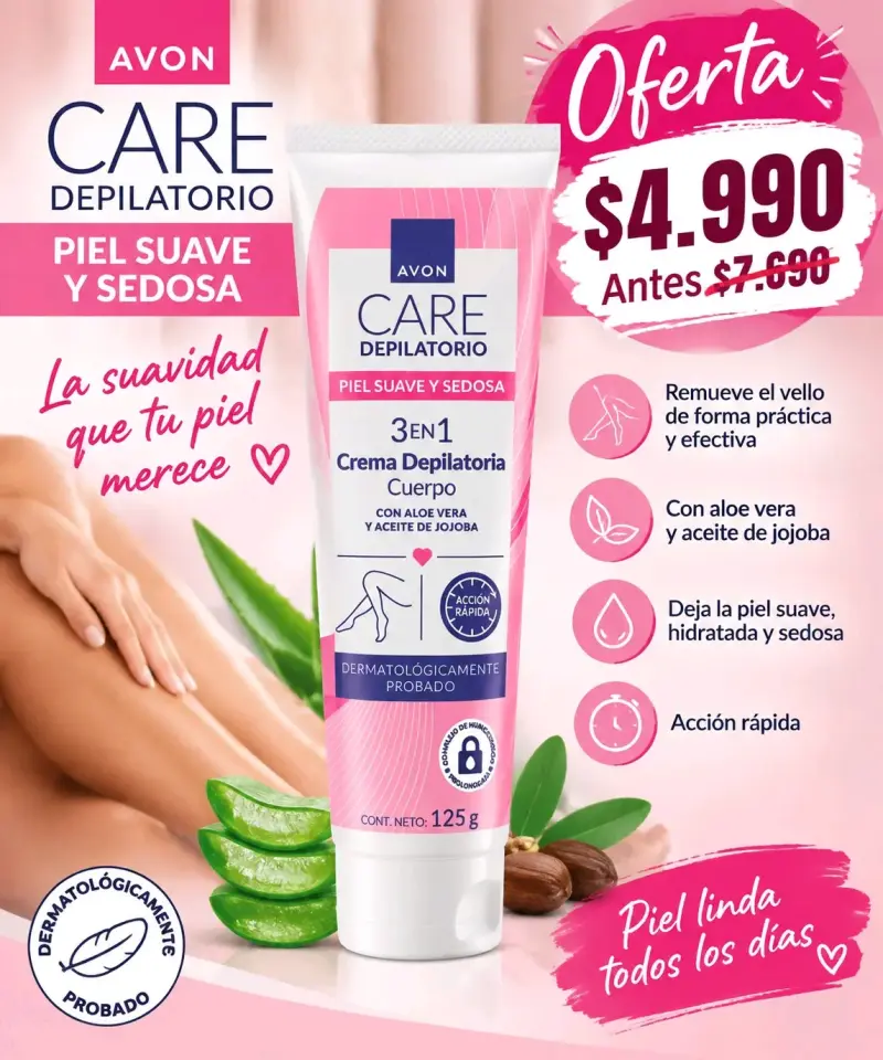 Crema Depilatoria Avon Care 3 en 1 con Aloe Vera