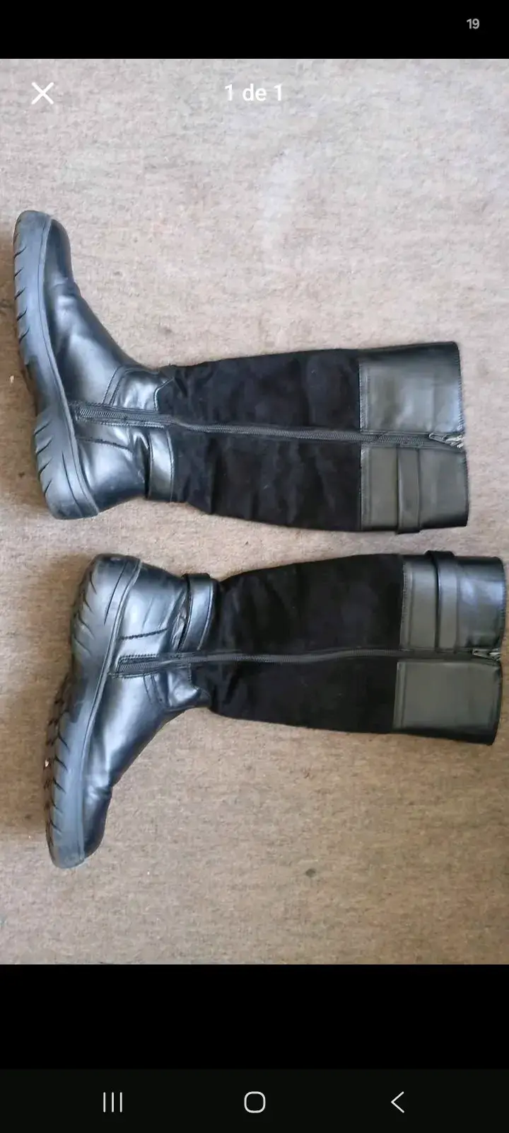 Botas negras de cuero y gamuza con cierre