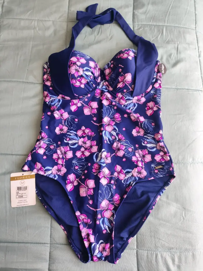 Traje de baño entero floral azul Flores - 1