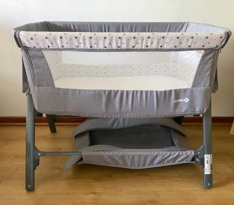 Cuna colecho gris con colchón y almohada - 3