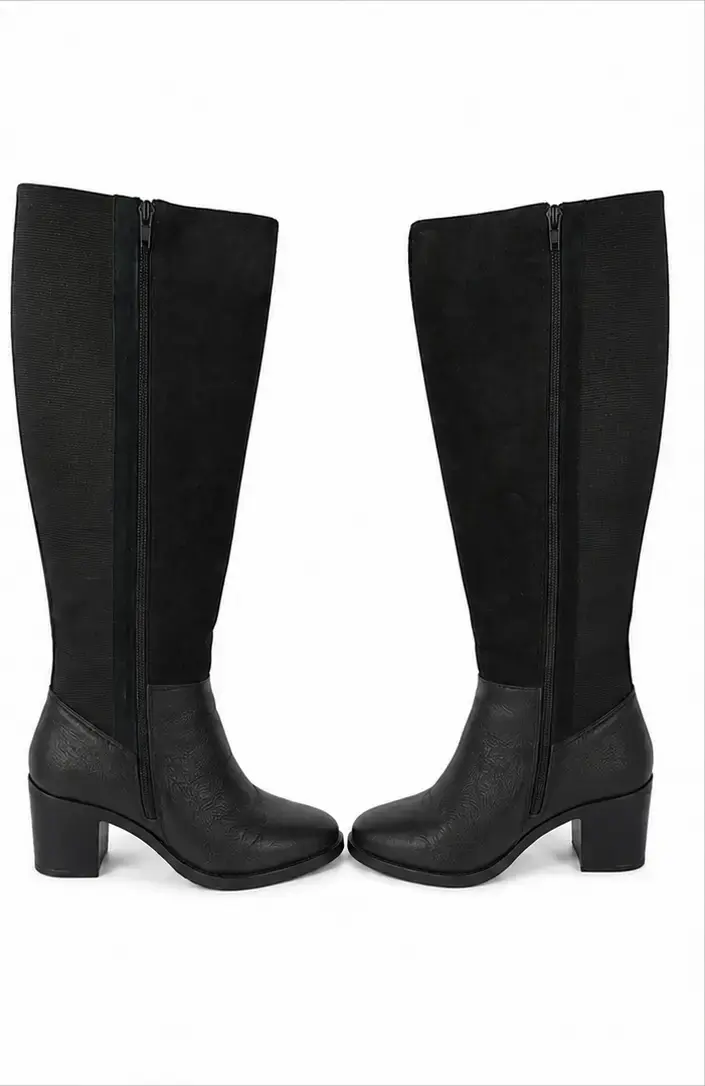 Botas negras de cuero para mujer con tacón - 1