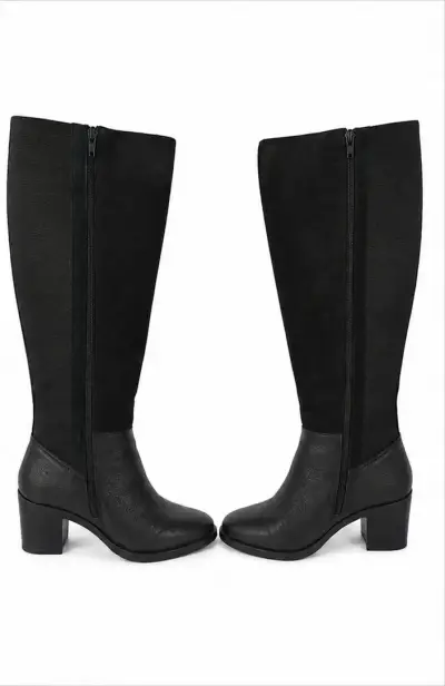 Botas negras de cuero para mujer con tacón - miniatura 1