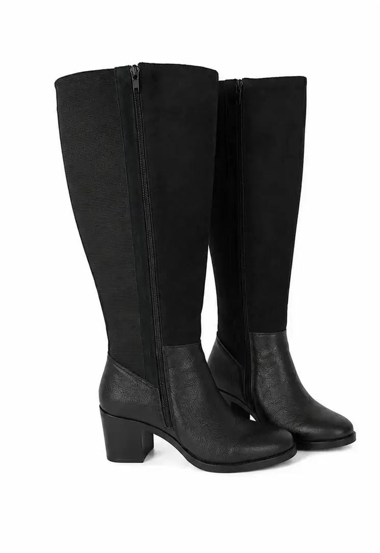Botas negras de cuero para mujer con tacón - 2