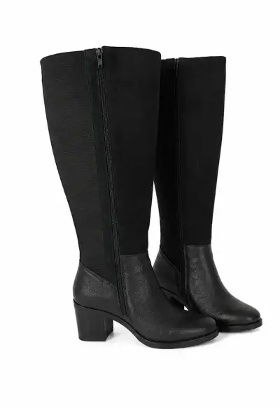 Botas negras de cuero para mujer con tacón - miniatura 2