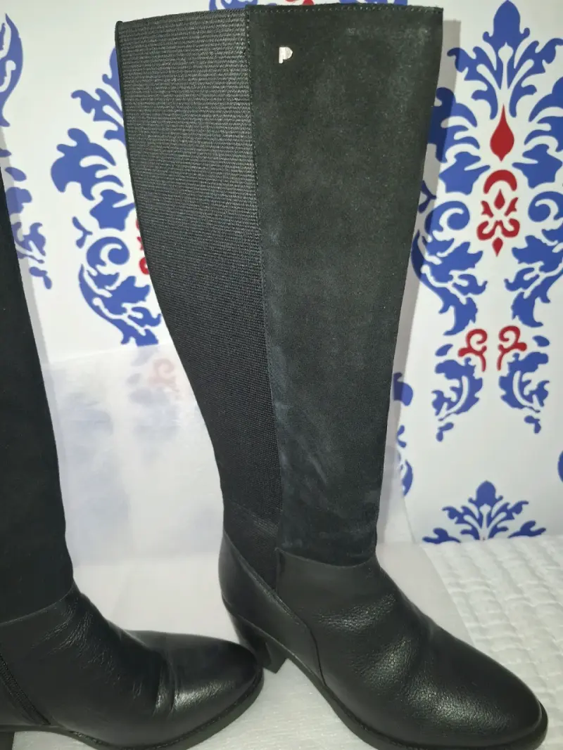 Botas negras de cuero para mujer con tacón - 4