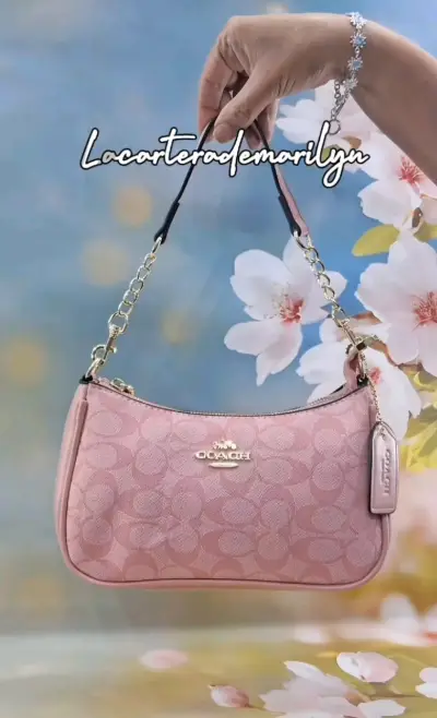 Cartera de hombro rosa Coach con cadena - miniatura 1