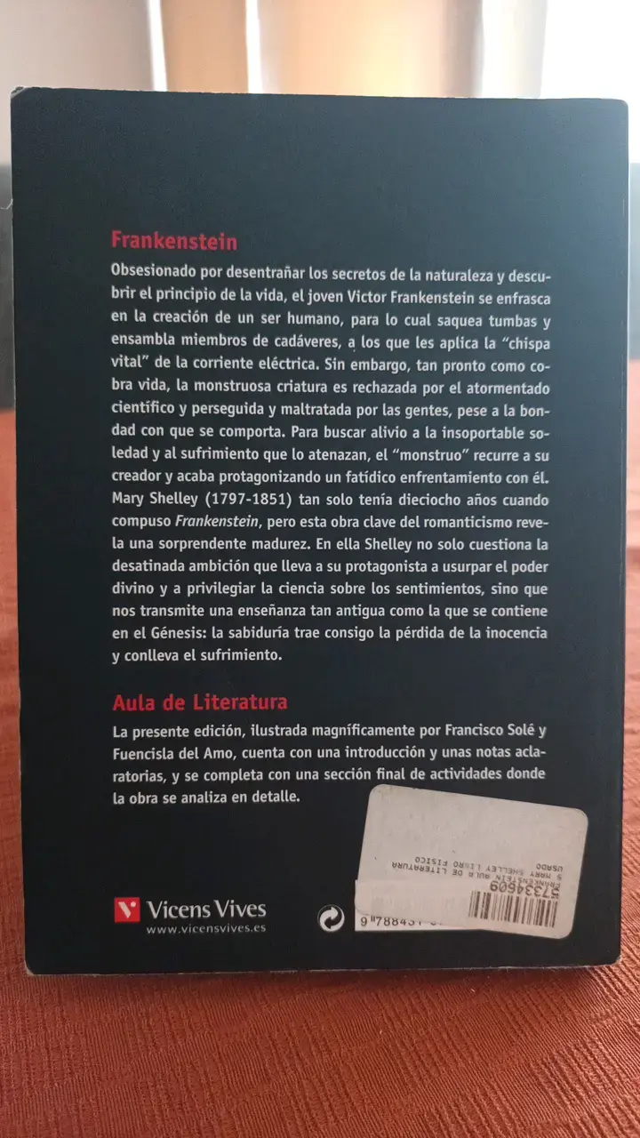 Libro Frankenstein de Mary Shelley - Vicens Vives - 2