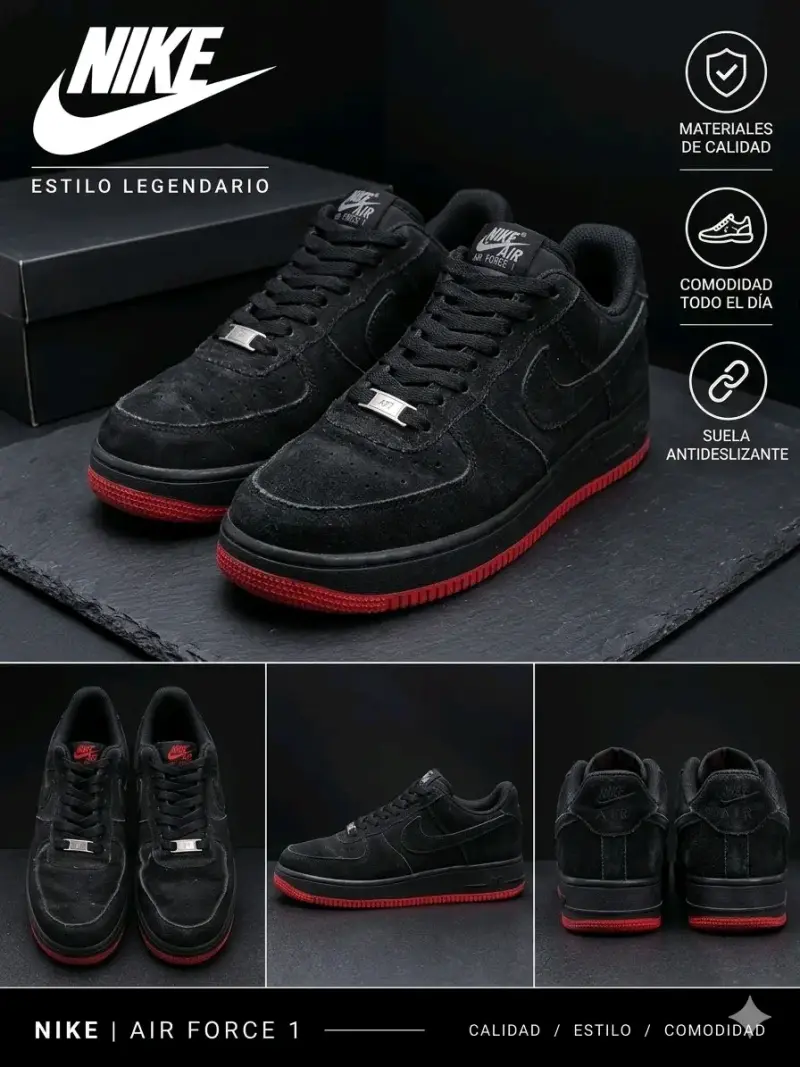 Zapatillas Nike Air Force 1 Negras y Rojas