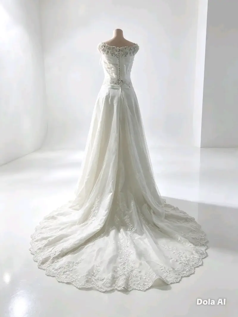 Vestido de novia elegante con encaje y cola - 2