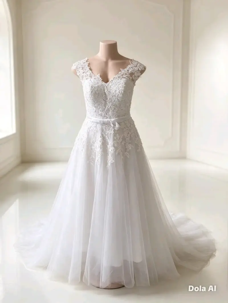 Vestido de novia elegante con encaje y cola - 3