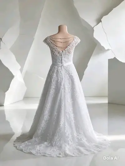 Vestido de novia elegante con encaje y cola - miniatura 4