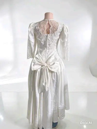 Vestido de novia elegante con encaje y cola - miniatura 6