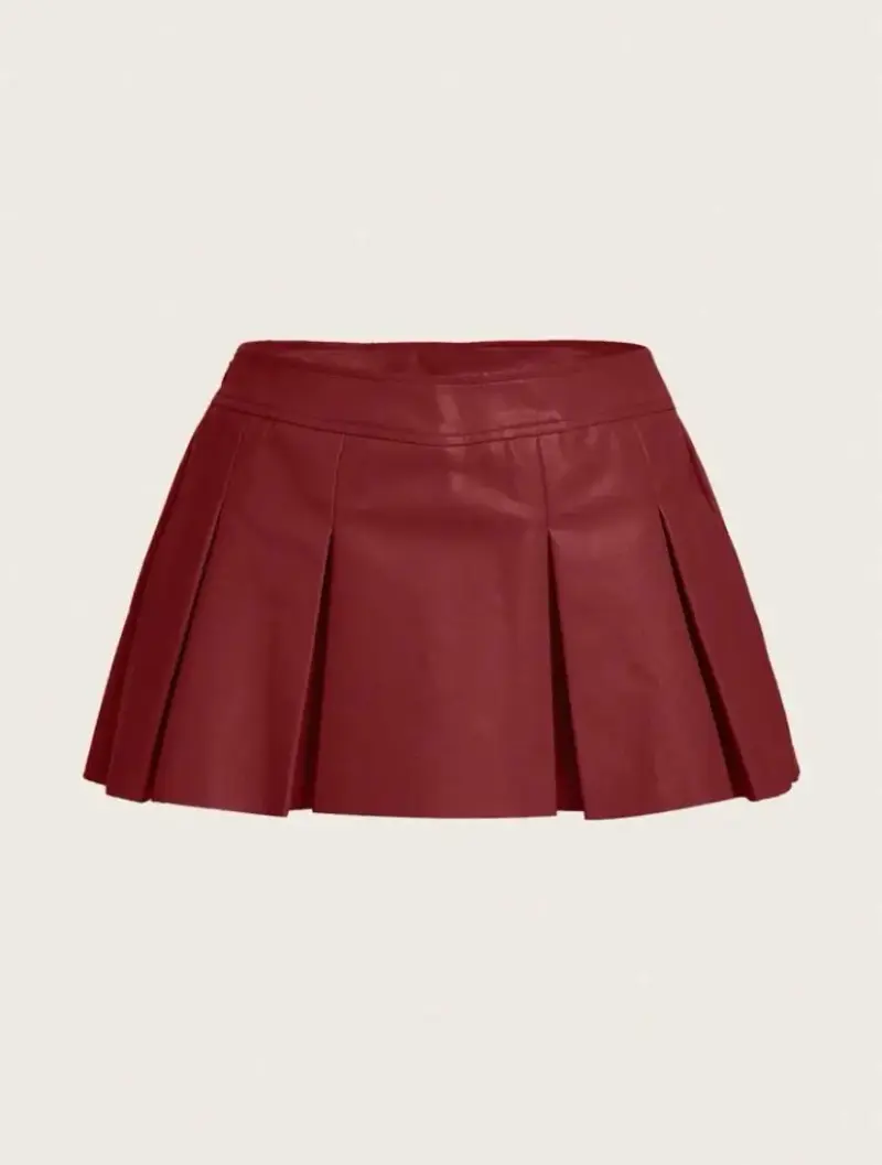 Falda corta plisada burdeos con short interno - 1