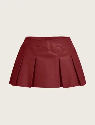 Falda corta plisada burdeos con short interno - miniatura 1