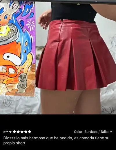 Falda corta plisada burdeos con short interno - miniatura 2