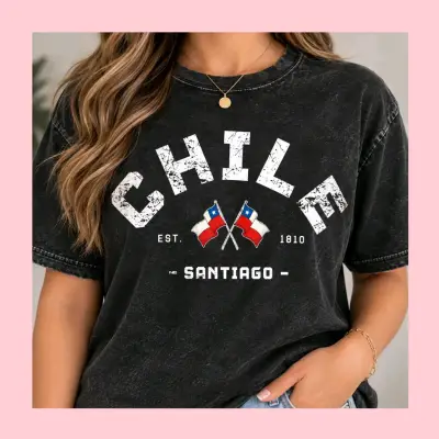 Polera negra con diseño Chile Santiago - miniatura 1