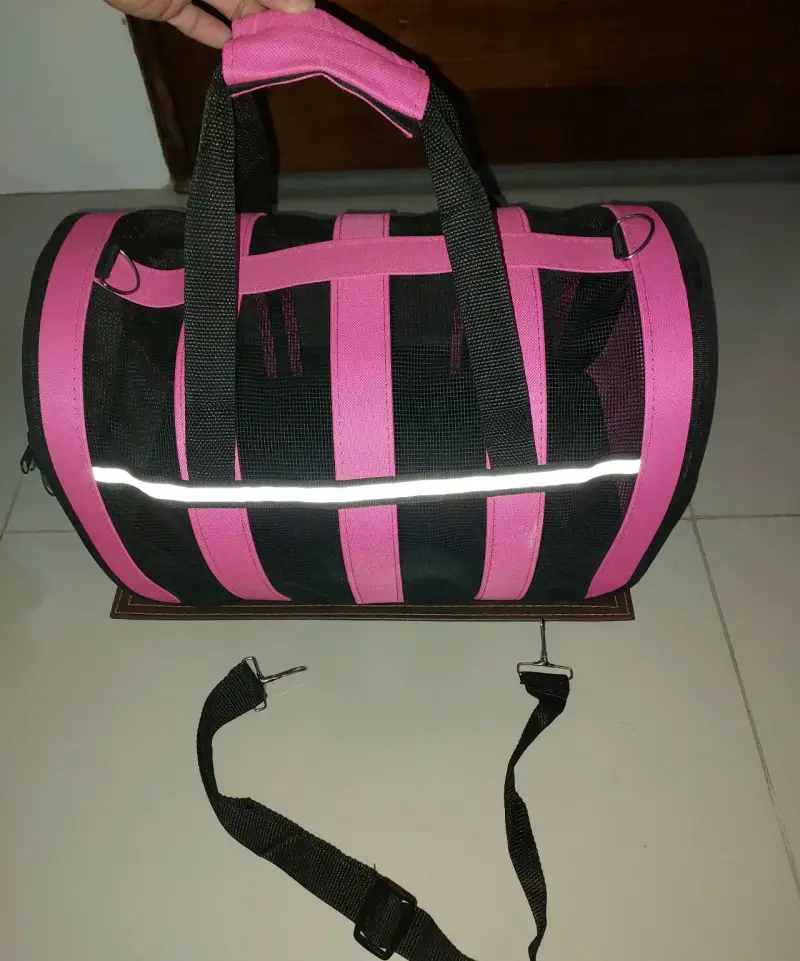 Bolso transportador para mascotas rosa y negro - 1
