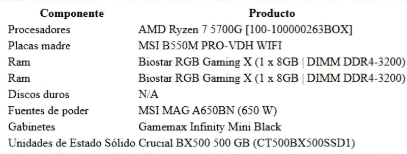 PC Gamer AMD Ryzen 7 5700G con 16GB RAM y SSD 500GB - 3