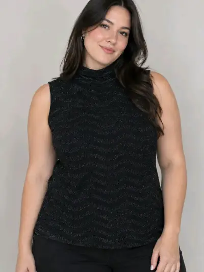 Polera sin mangas negra con brillo para mujer - miniatura 1