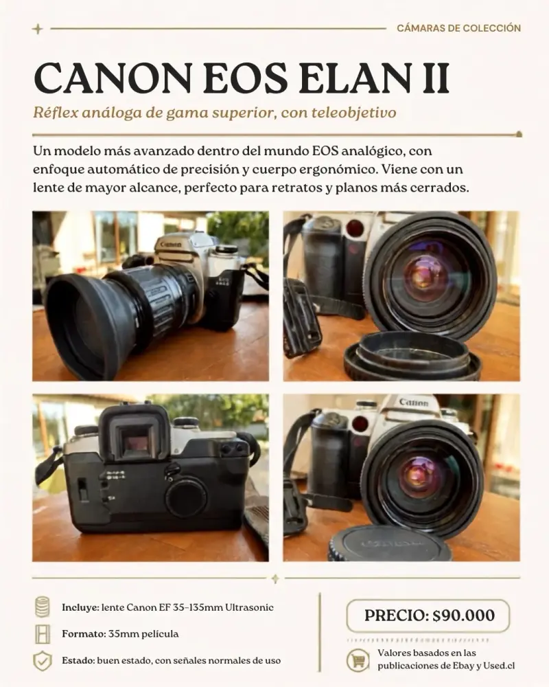 Cámara Réflex Analógica Canon EOS Elan II con Teleobjetivo - 1