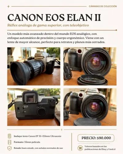 Cámara Réflex Analógica Canon EOS Elan II con Teleobjetivo - miniatura 1