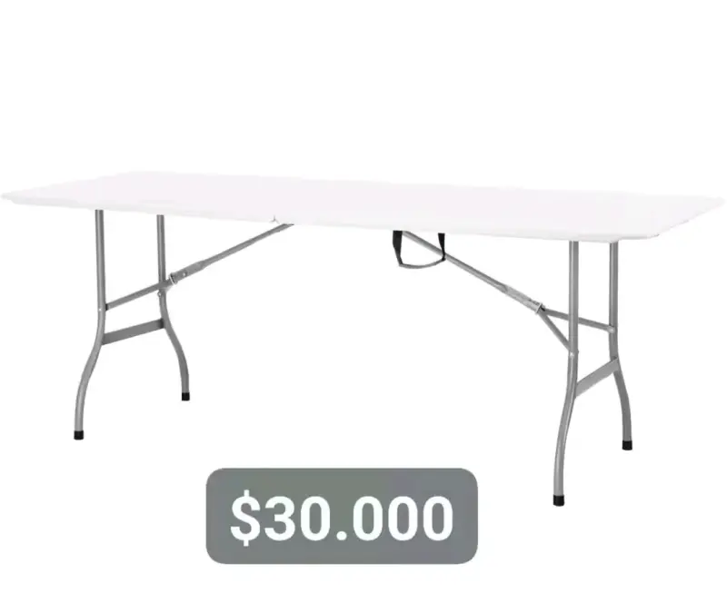 Mesa plegable rectangular de acero blanca - 1