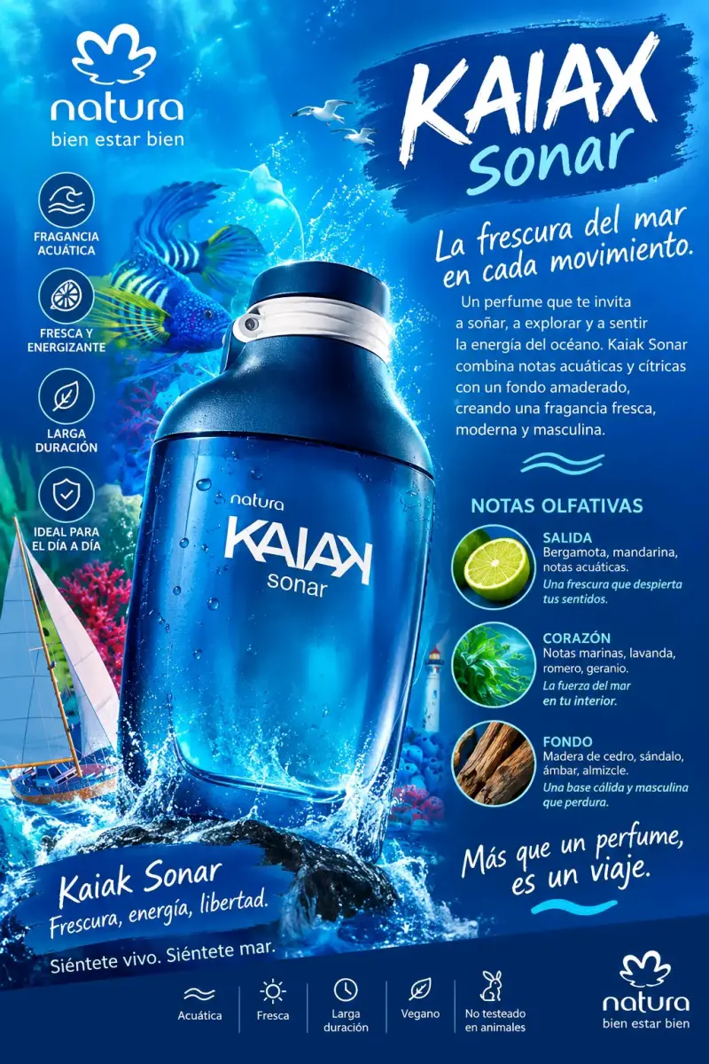 Perfume Kaiak Sonar de Natura, fresco y duradero