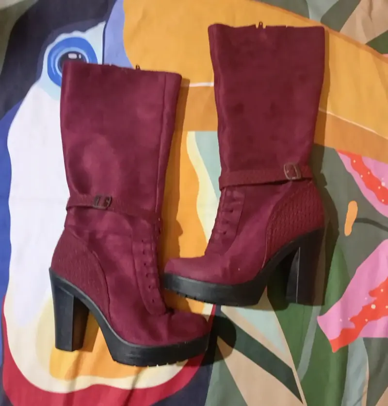 Botas de tacón alto burdeos para mujer - 1
