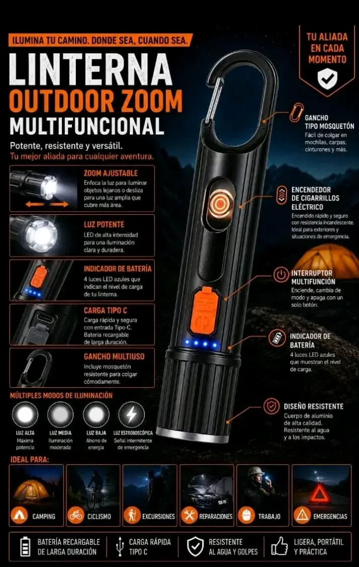 Linterna multifuncional con zoom ajustable