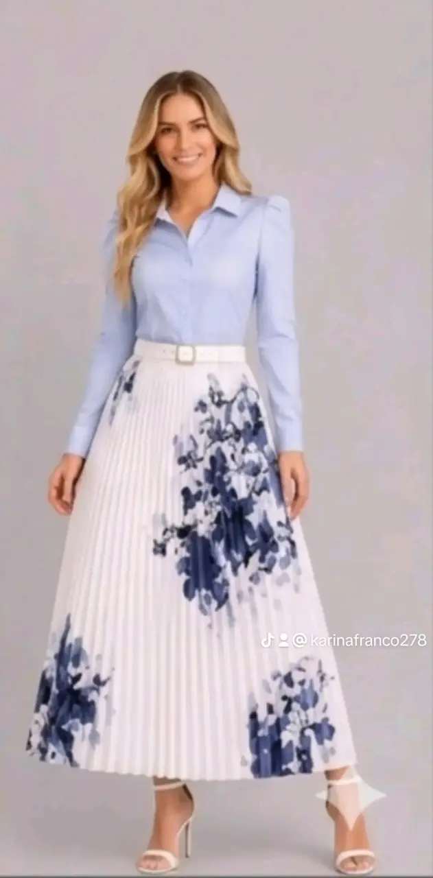 Falda larga plisada con estampado floral - 1