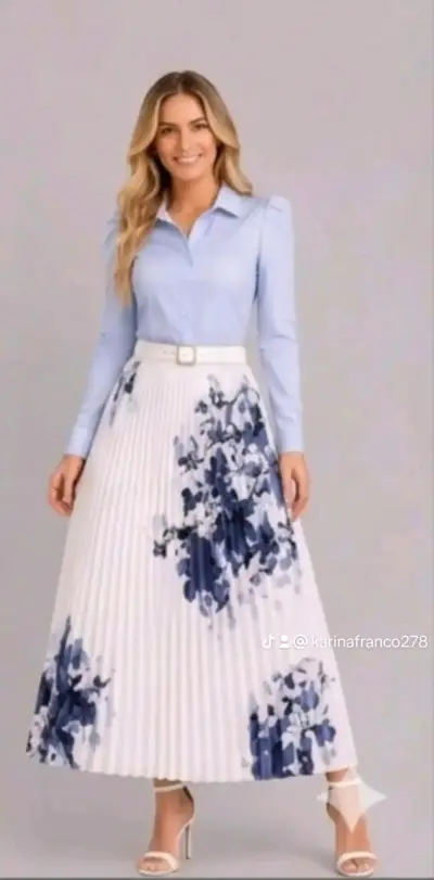 Falda larga plisada con estampado floral - miniatura 1