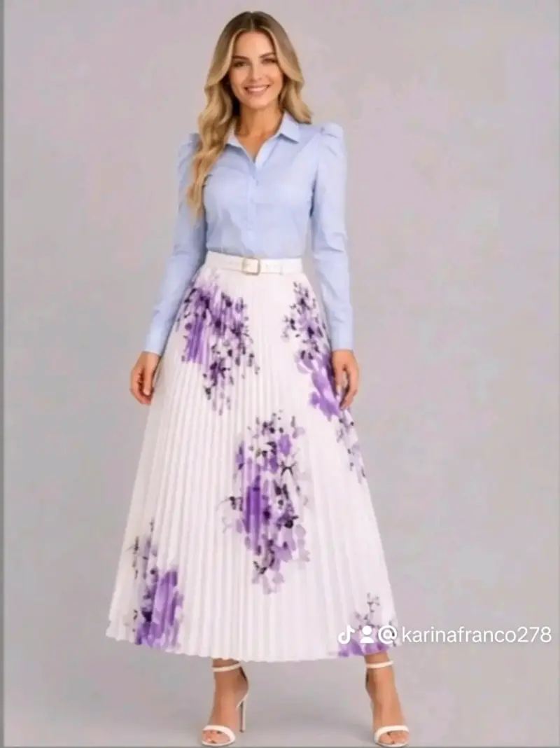 Falda larga plisada con estampado floral - 2
