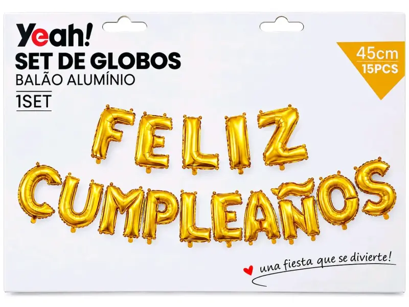 Set de Globos de Aluminio Feliz Cumpleaños Dorado